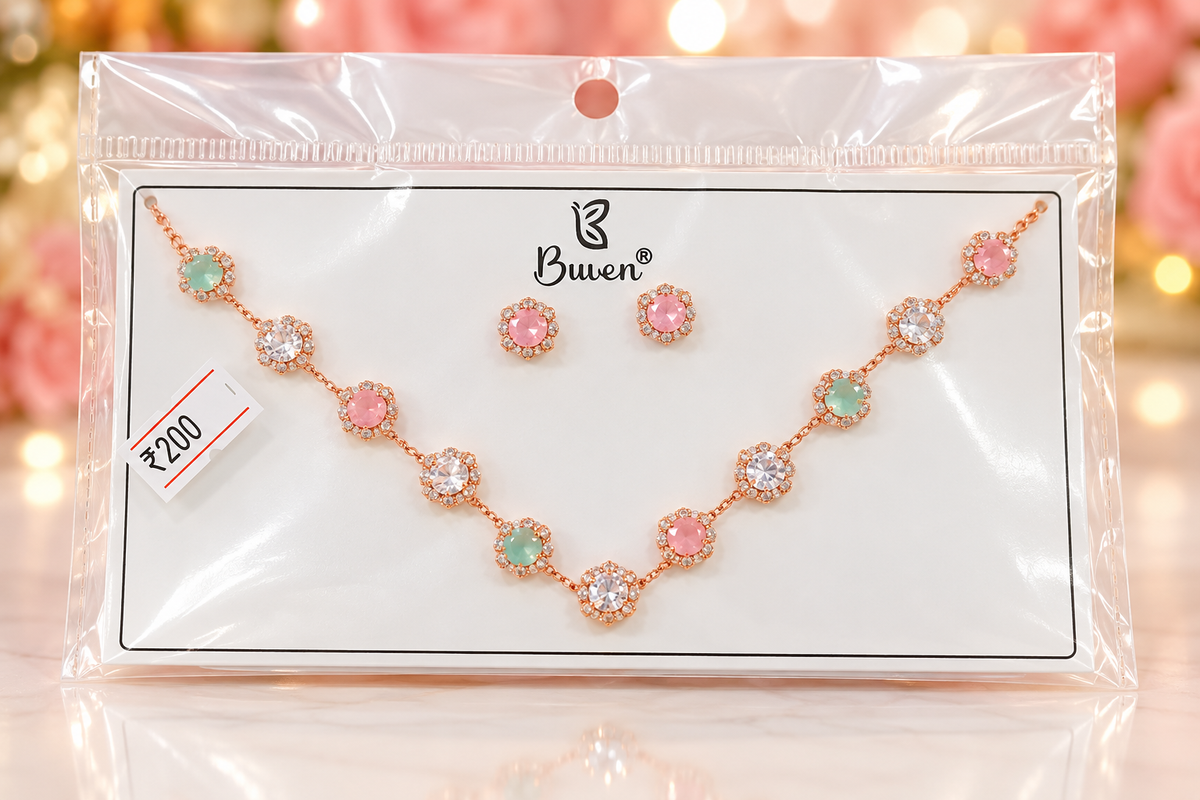 Rose Gold Pink Green Crystal Butterfly Floral Bracelet