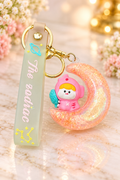 Zodiac Moon Charm Keychain Pisces Glitter