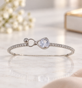 Silver CZ Infinity Heart Bangle Bracelet Minimalist
