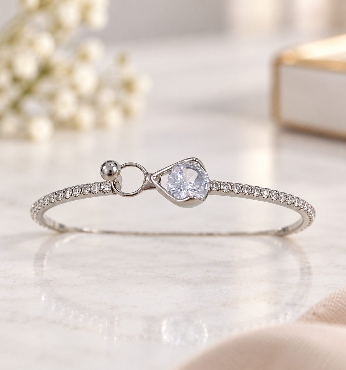 Silver CZ Infinity Heart Bangle Bracelet Minimalist