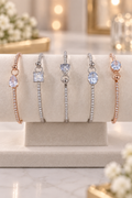 CZ Charm Bangle Bracelets Set of 5 Silver Rose Gold Stackable
