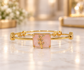Gold Pink Stone Cage Charm Adjustable Double Band Bangle