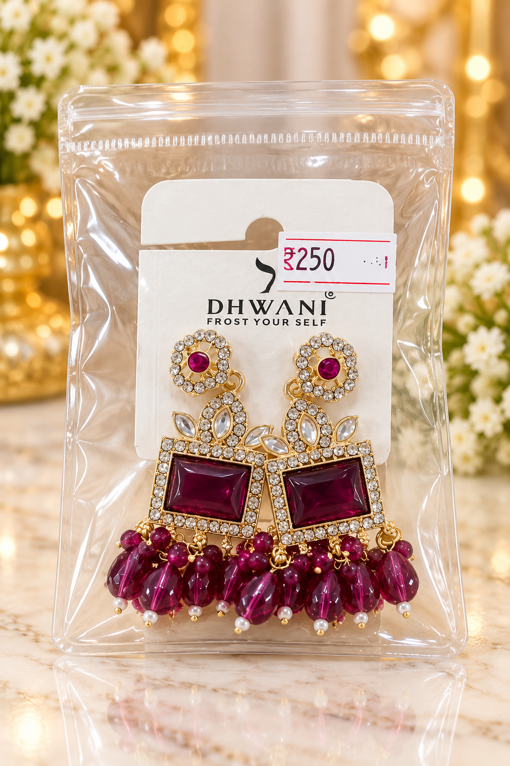 Ruby CZ Statement Earrings with Bead Drops