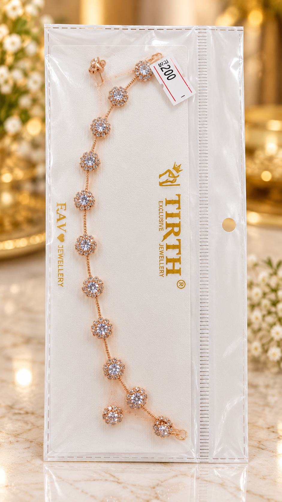 Rose Gold CZ Floral Tennis Bracelet with Earrings