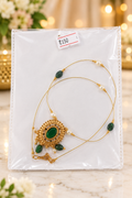 Gold Green Stone Pendant Necklace with Pearl Beads