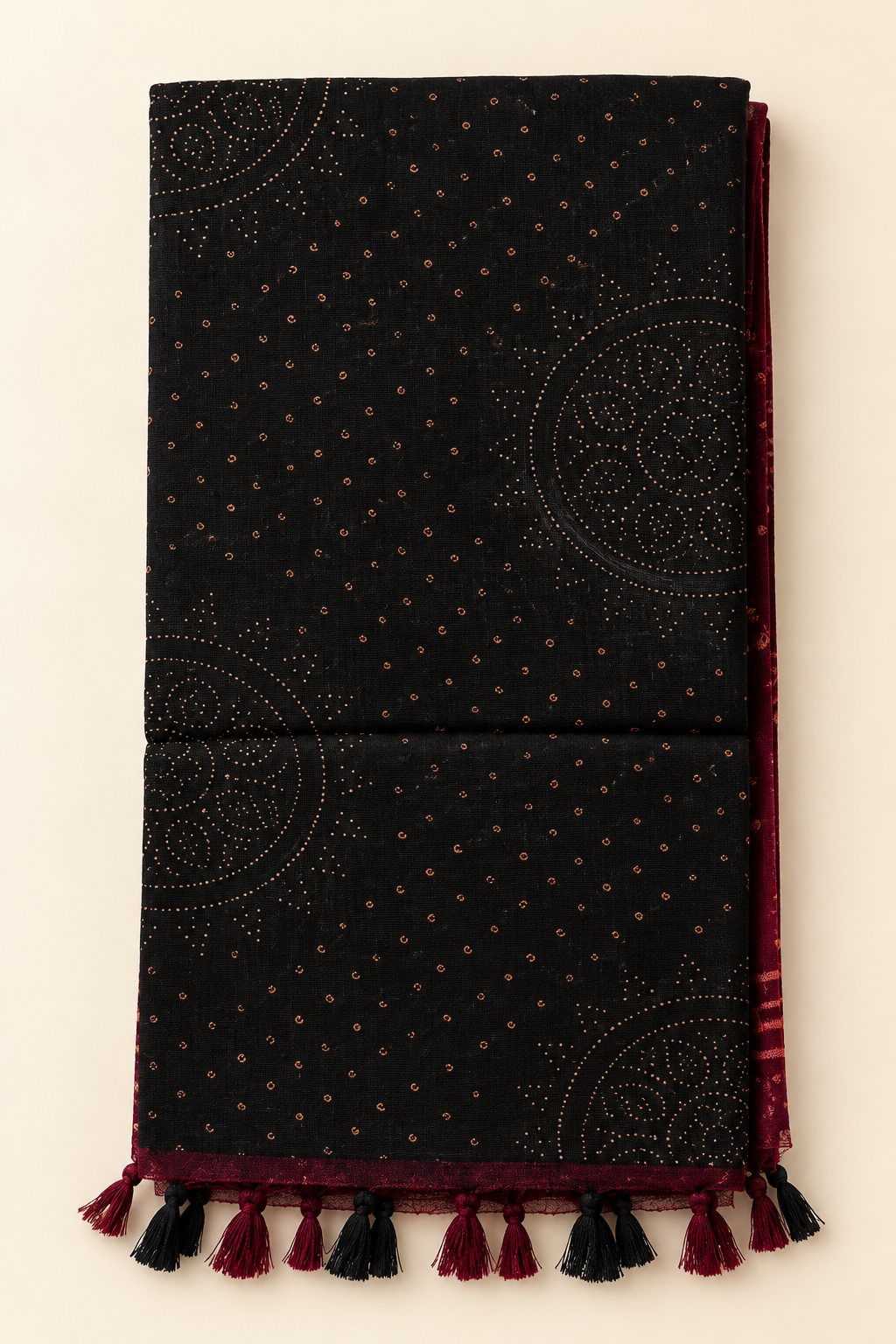Red Bandhani Circle Motif Kashmiri Cotton Saree