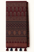 Maroon Ajrakh Print Kashmiri Cotton Saree - Front View