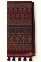 Maroon Ajrakh Print Kashmiri Cotton Saree - Front View