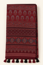 Maroon Ajrakh Print Kashmiri Cotton Saree - Detail View