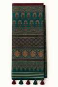 Teal Ajrakh Print Kashmiri Cotton Saree