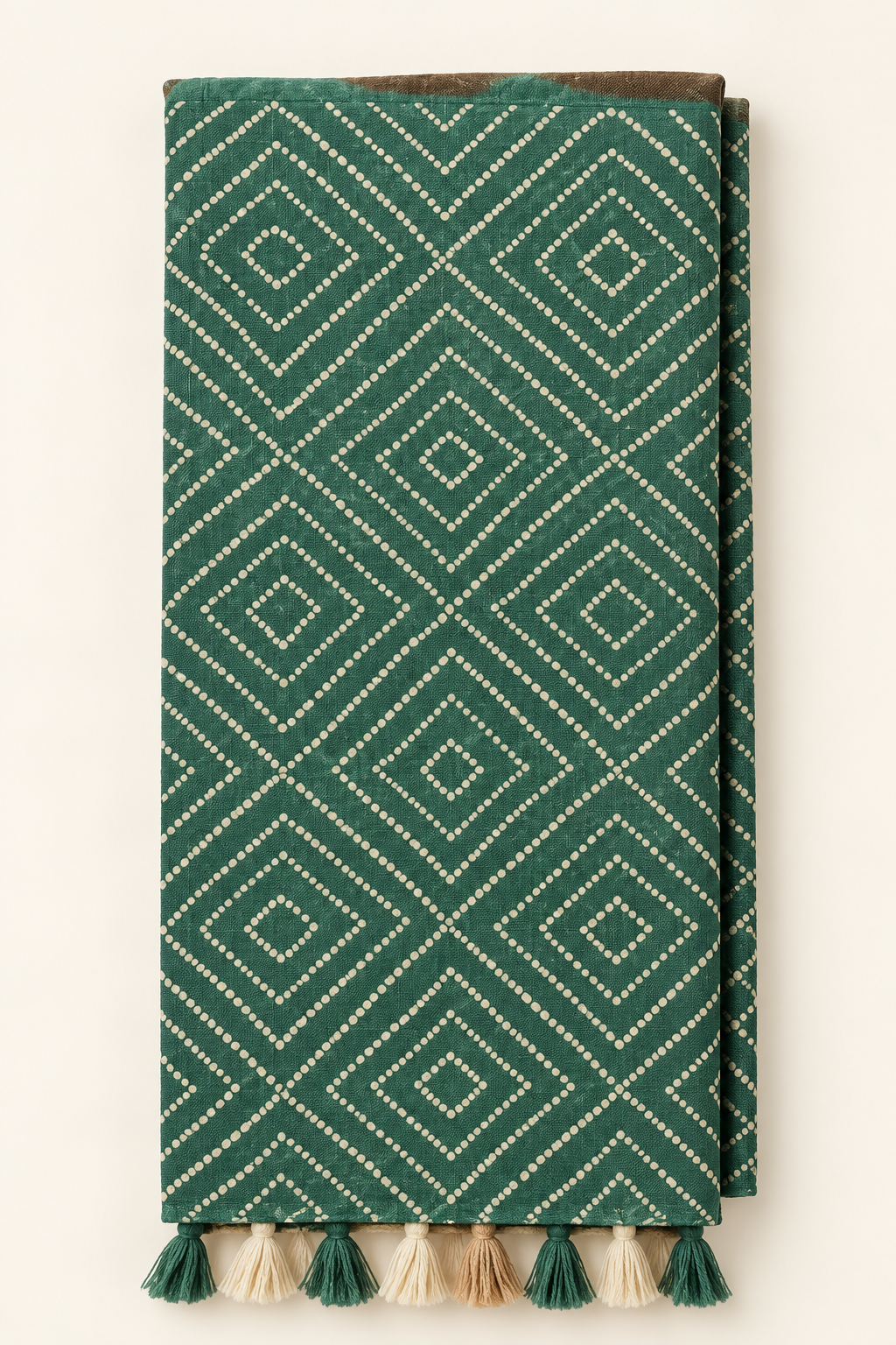 Green Bandhani Diamond Print Kashmiri Cotton Saree