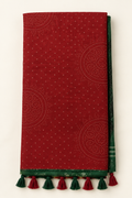 Red Bandhani Diamond Print Kashmiri Cotton Saree