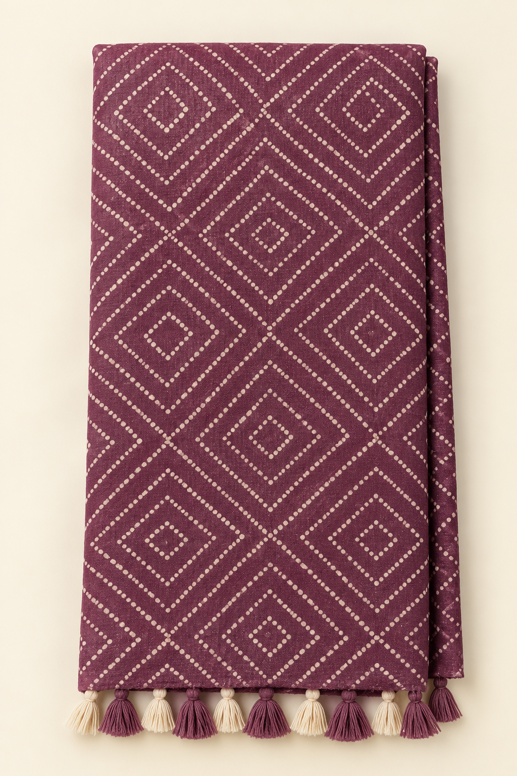 Plum Bandhani Diamond Print Kashmiri Cotton Saree