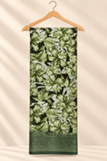 Black & Gold Hibiscus Floral Print Saree with Taupe Zari Border