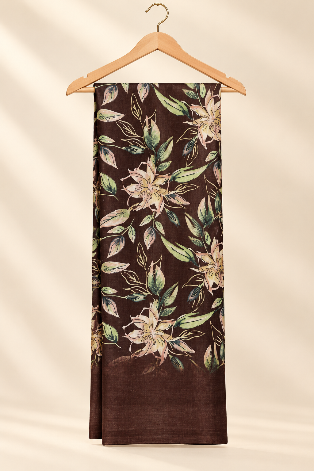 Deep Purple Floral Print Saree with Self-Tone Border