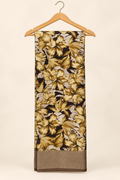 Rust Red Botanical Floral Print Saree with Self-Tone Border