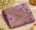 Purple Floral Embroidered Suit Fabric with Zari Border