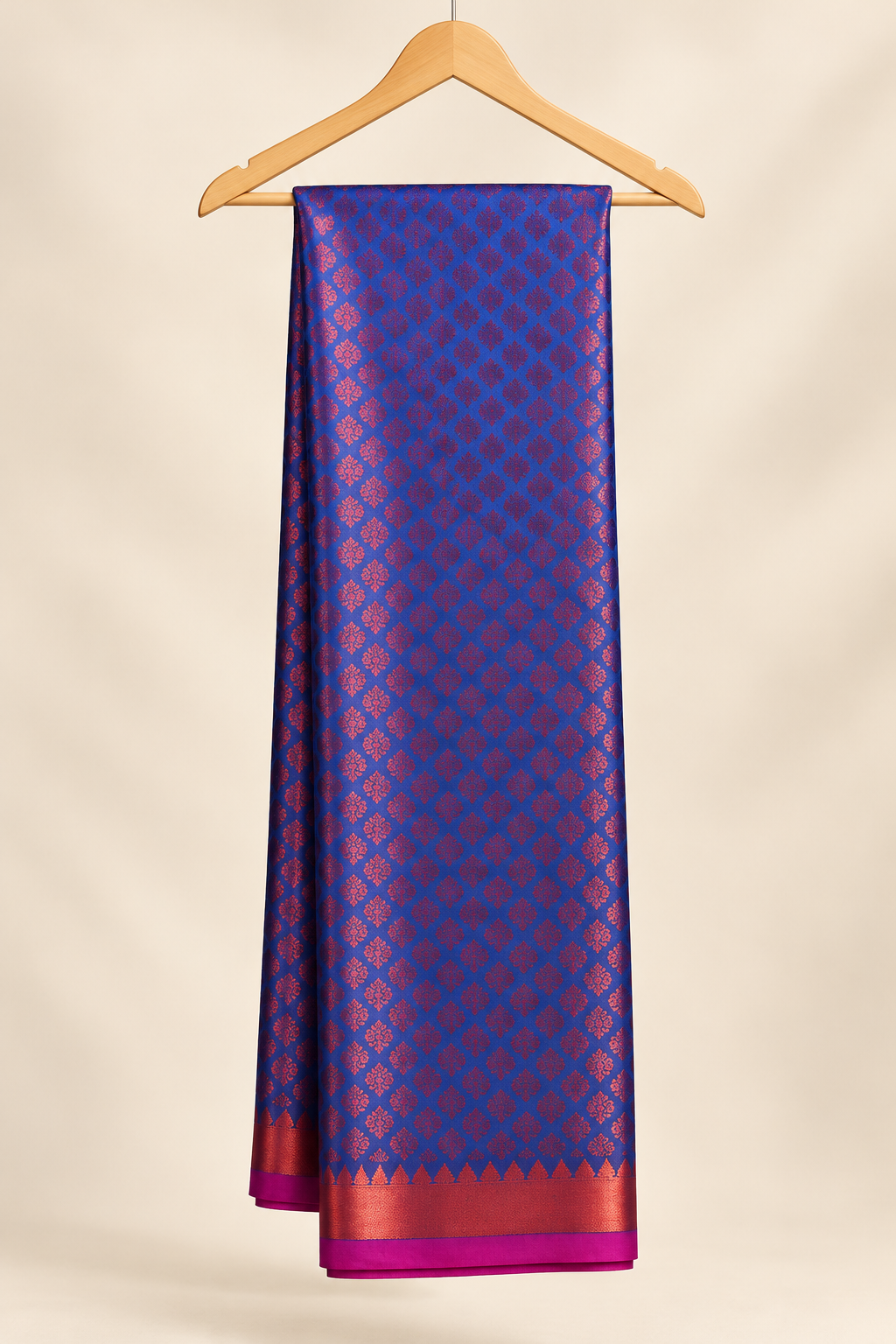 Royal Blue Kanjivaram Pure Silk Saree with Pink Zari Border