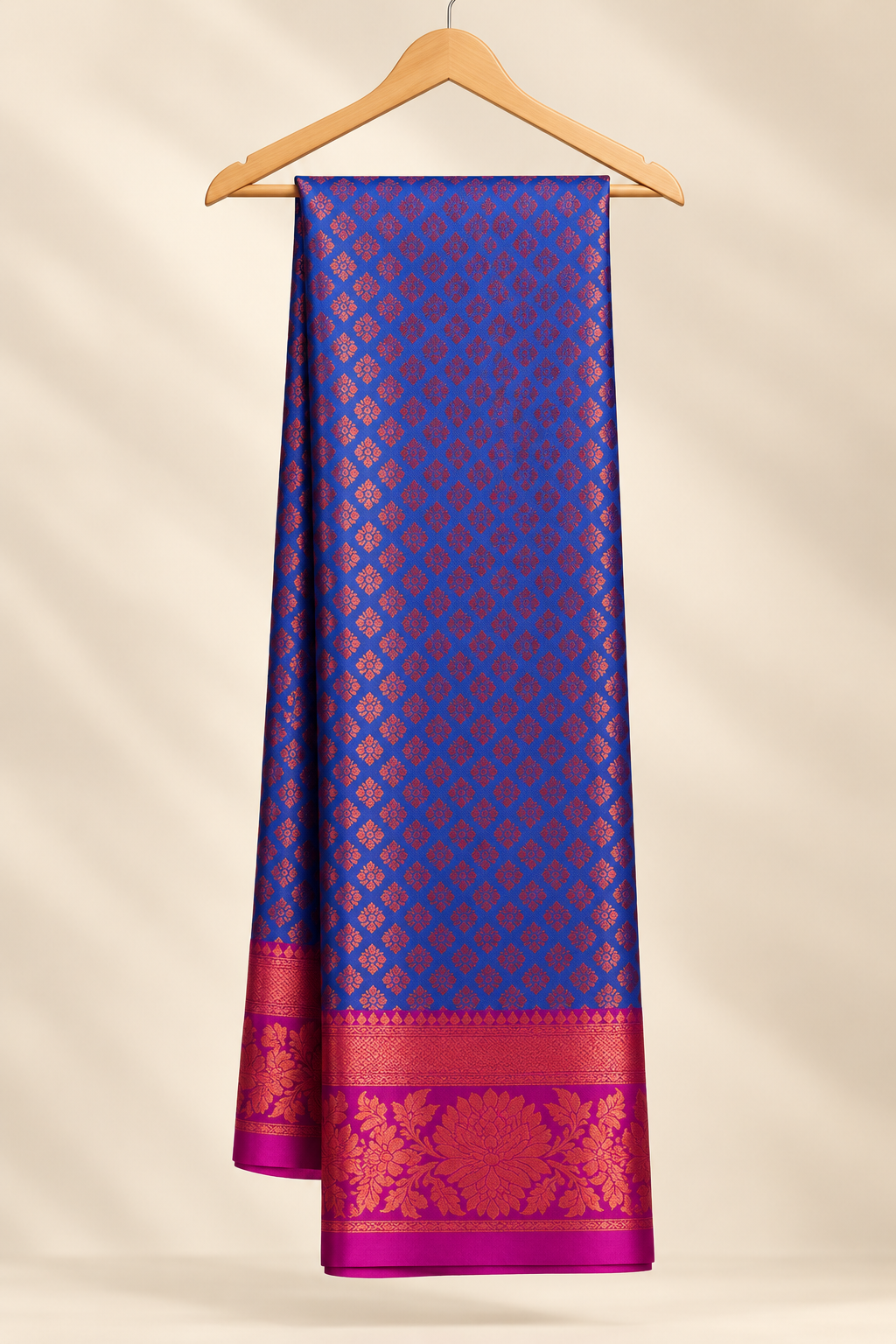 Royal Blue Kanjivaram Pure Silk Saree with Pink Zari Border