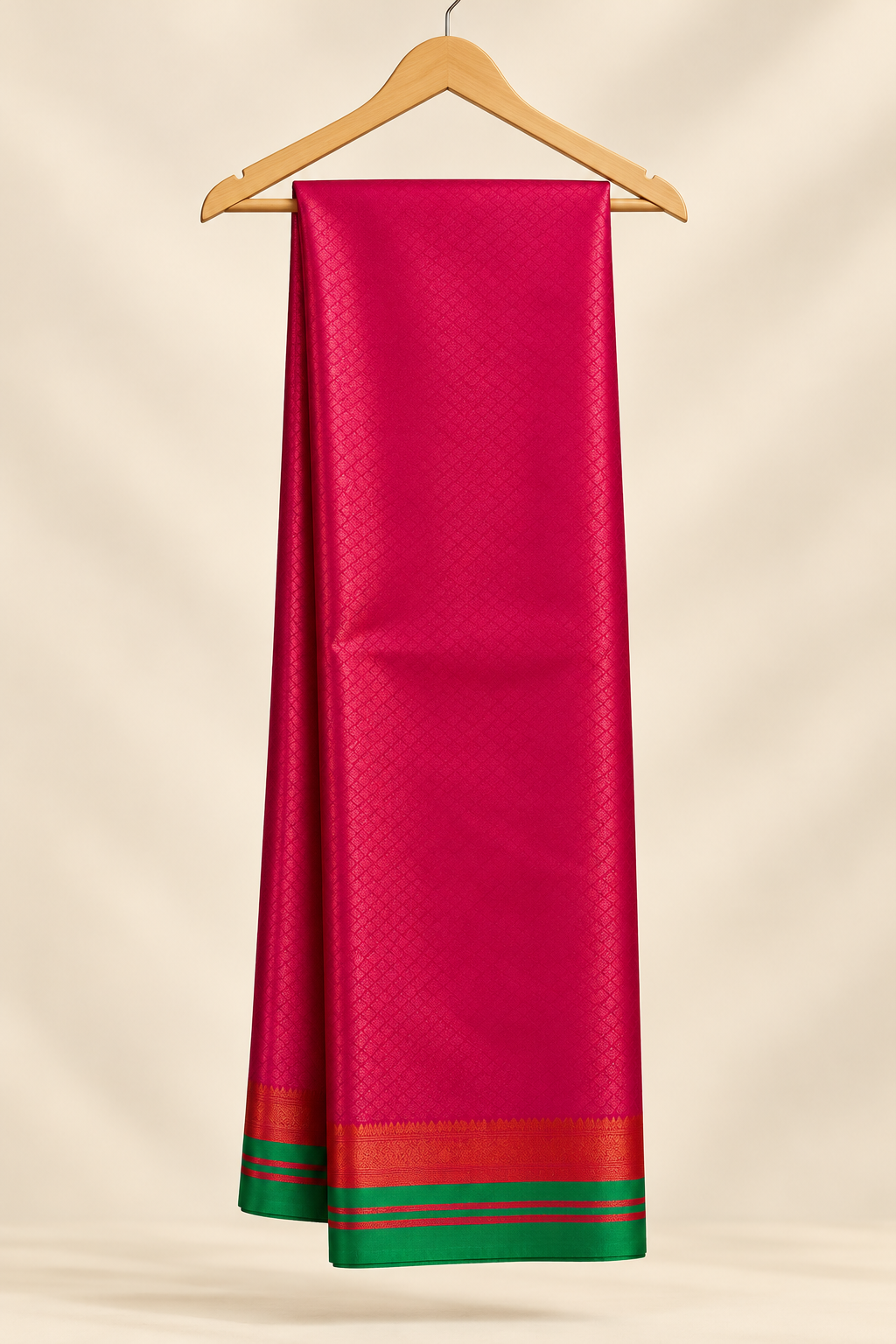 Hot Pink Kanjivaram Pure Silk Saree - Front View