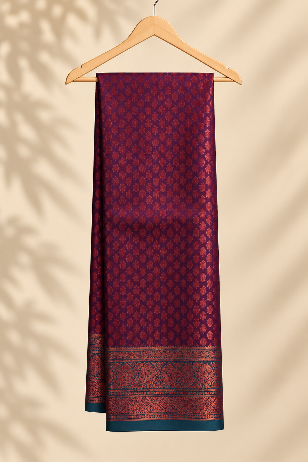 Deep Wine Kanjivaram Pure Silk Saree with Teal Border