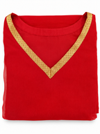 Red Gold Lace V-Neck Georgette Kurta Front View