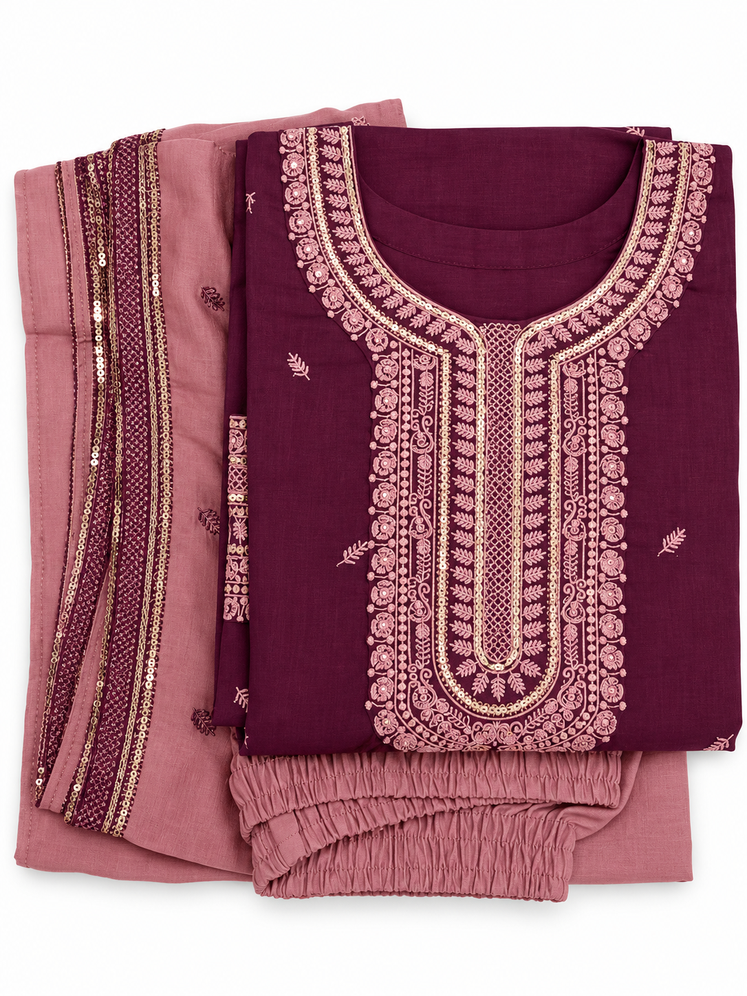 Lavender Gold Zardozi Embroidered Kurta Neckline Detail