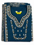 Teal Pearl Floral Bead Embroidered Salwar Kameez Set with Banarasi Dupatta