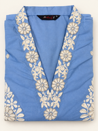 Steel Blue White Pearl Floral Embroidered Kurta Set by Shabrifa