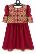 Maroon Gold Zardozi Georgette Girls Festive Frock