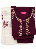 Wine Pink Floral Embroidered Kurta Neckline Detail by Wights