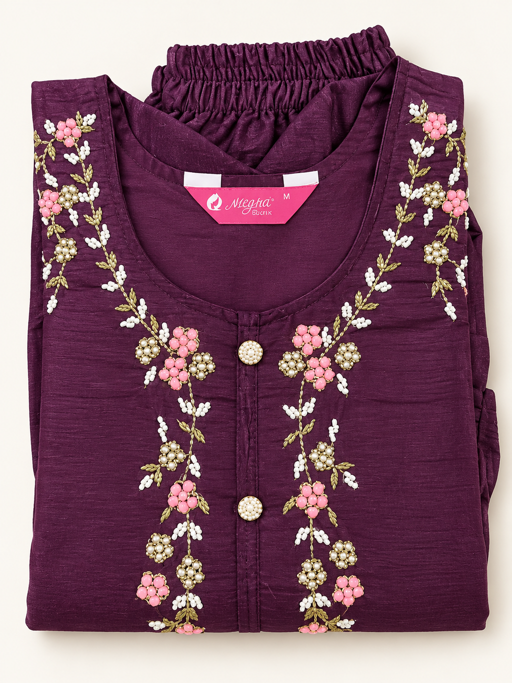 Wine Pink Floral Embroidered Salwar Kameez Set with Printed Dupatta by Wights