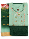 Mint Green Pearl Bead Floral Embroidered Salwar Kameez Set with Printed Dupatta