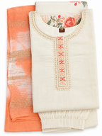 Off-White Pink Cross Embroidered Kurta Neckline Detail