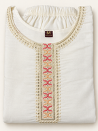 White Sky Blue Floral Mirror Work Embroidered Kurta
