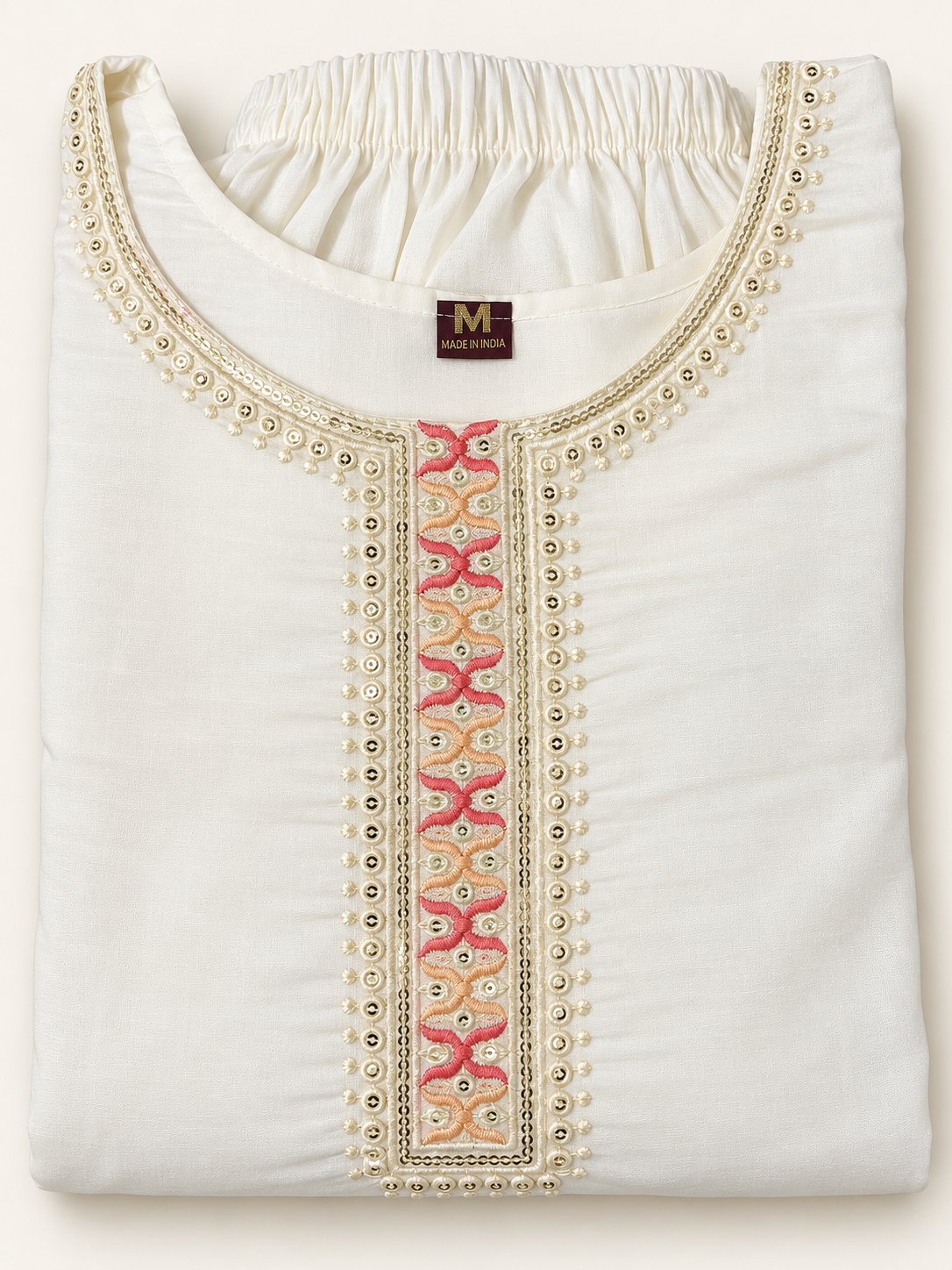 White Sky Blue Floral Mirror Work Embroidered Kurta