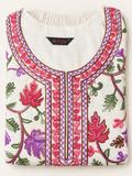 White Multicolour Kashmiri Floral Embroidered Kurta by Shabrifa