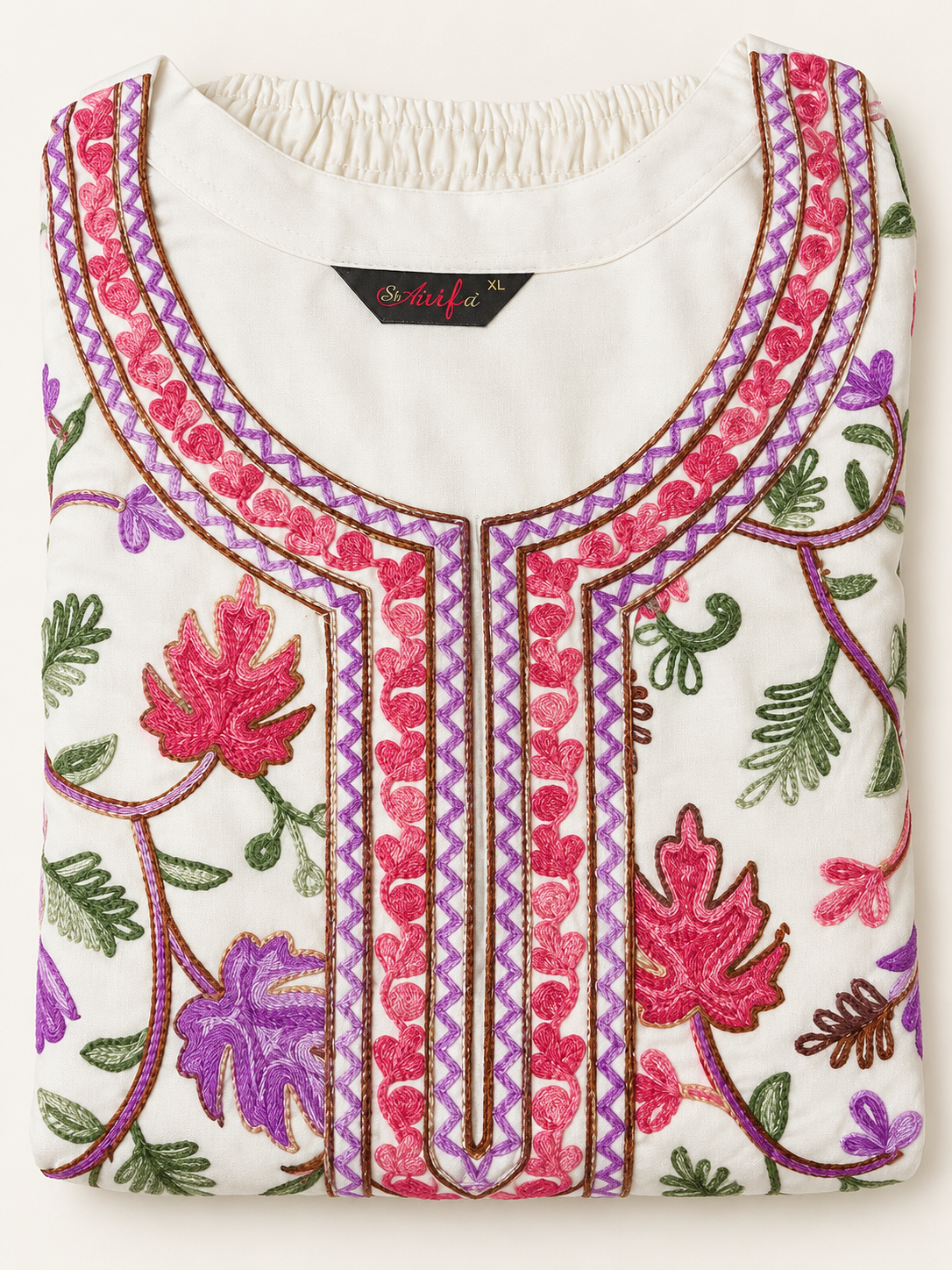 White Multicolour Kashmiri Floral Embroidered Kurta by Shabrifa