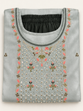 Silver Grey Pearl Bead Pink Floral Embroidered Kurta