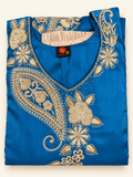 Royal Blue Gold Paisley Zardozi Embroidered Silk Kurta