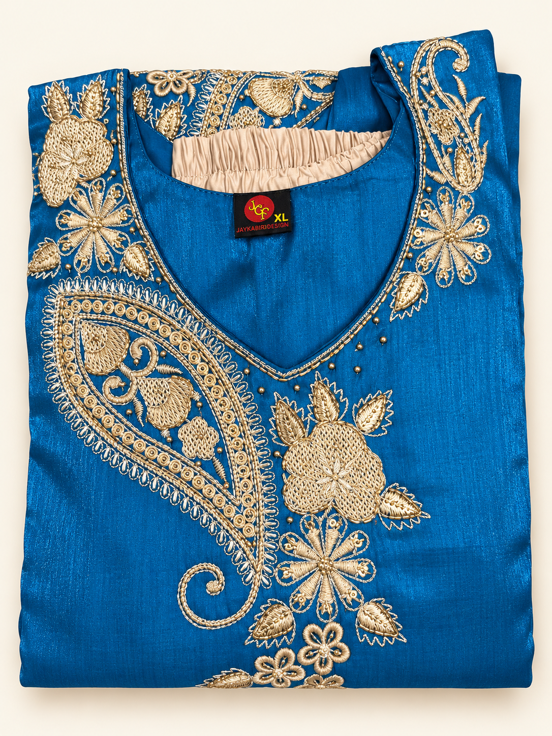 Royal Blue Gold Paisley Zardozi Embroidered Silk Kurta
