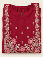 Crimson Floral Embroidered Kurta Front View