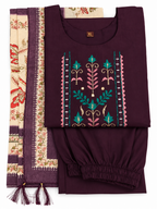Purple Teal Pink Floral Embroidered Kurta Folded View