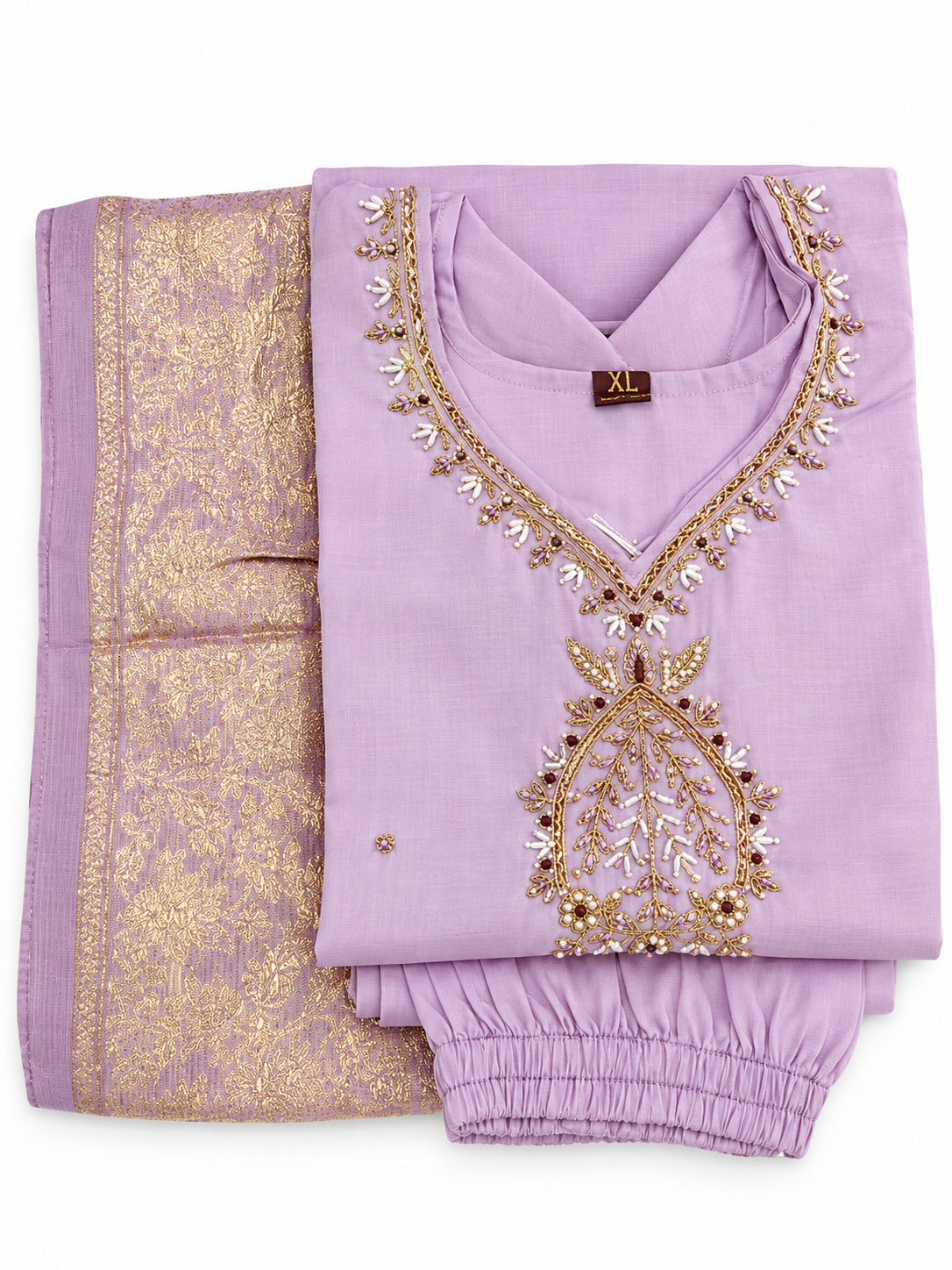 Purple Rose Chikankari Embroidered Kurta Neckline Detail