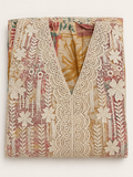 Multicolour Lace V-Neck Embroidered Kurta Fabric Unstitched