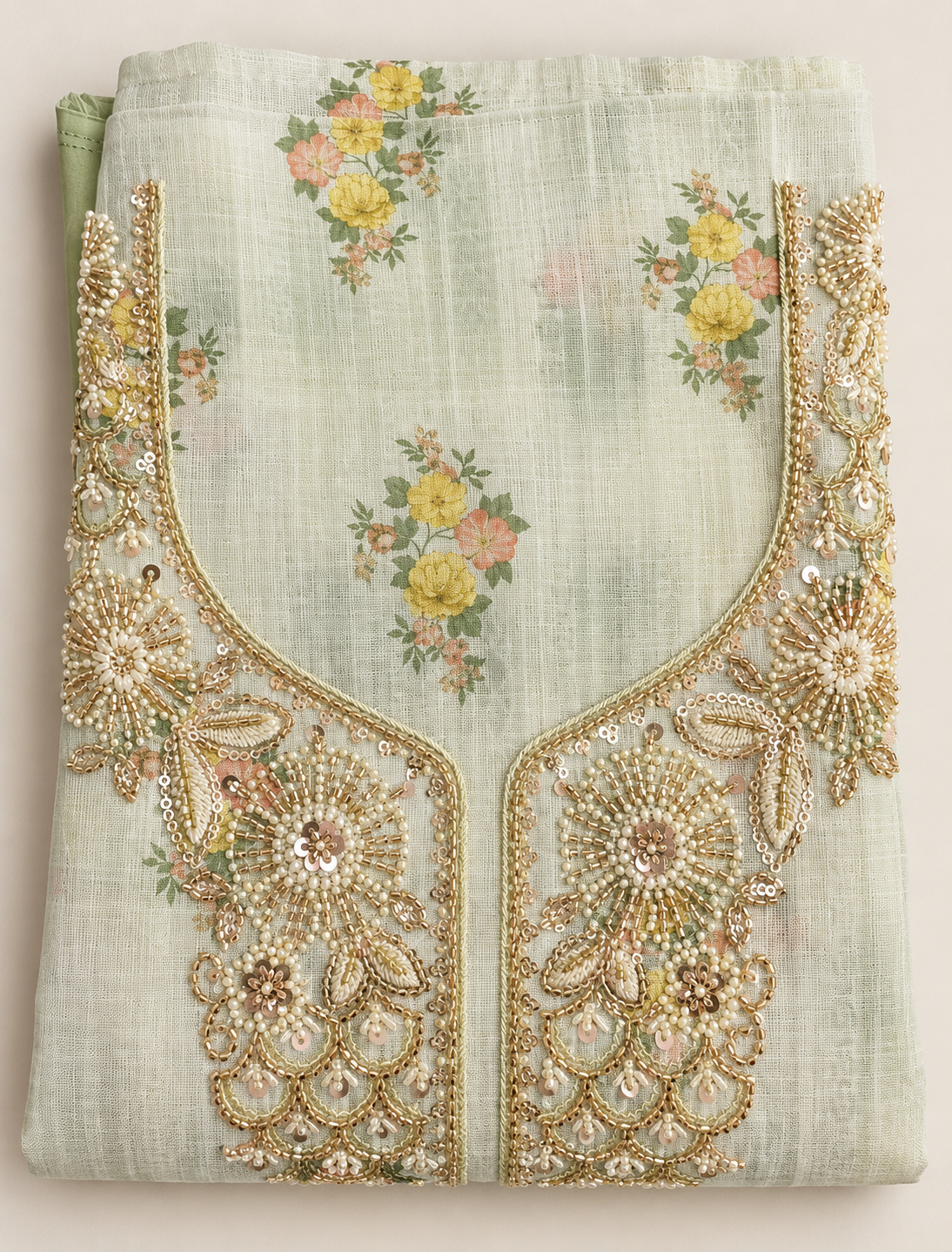 Baby Pink Tropical Lace Embroidered Linen Salwar Kameez Piece Unstitched