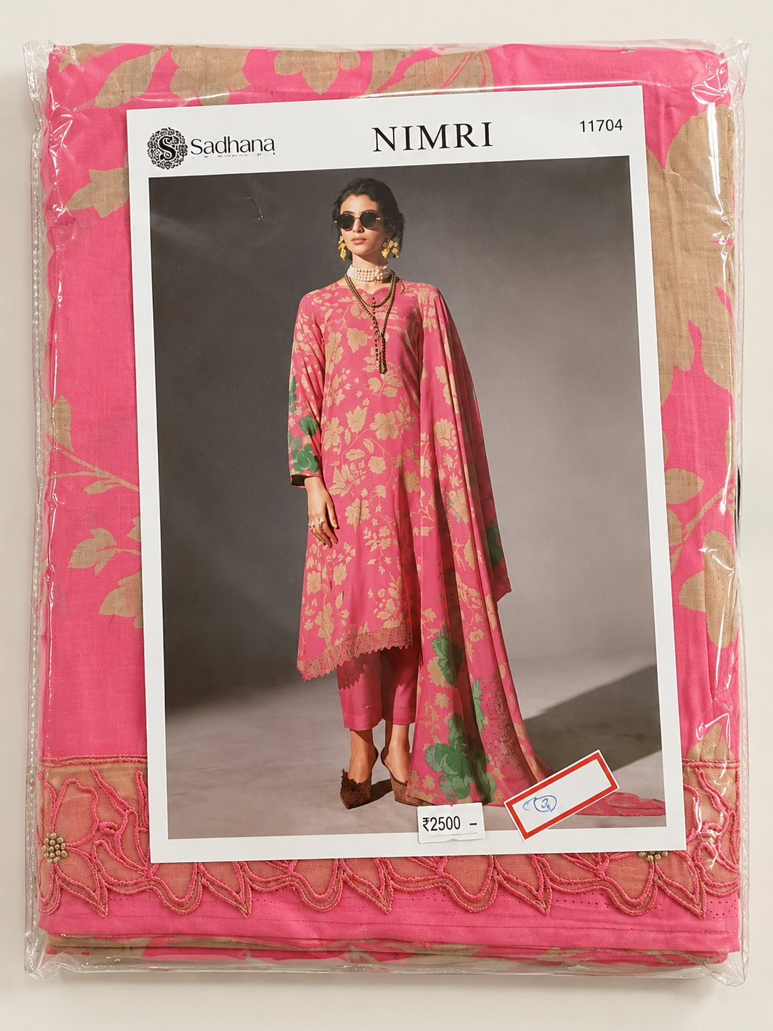 Sadhana Nimri 11704 Pink Floral Salwar Kameez Piece Unstitched
