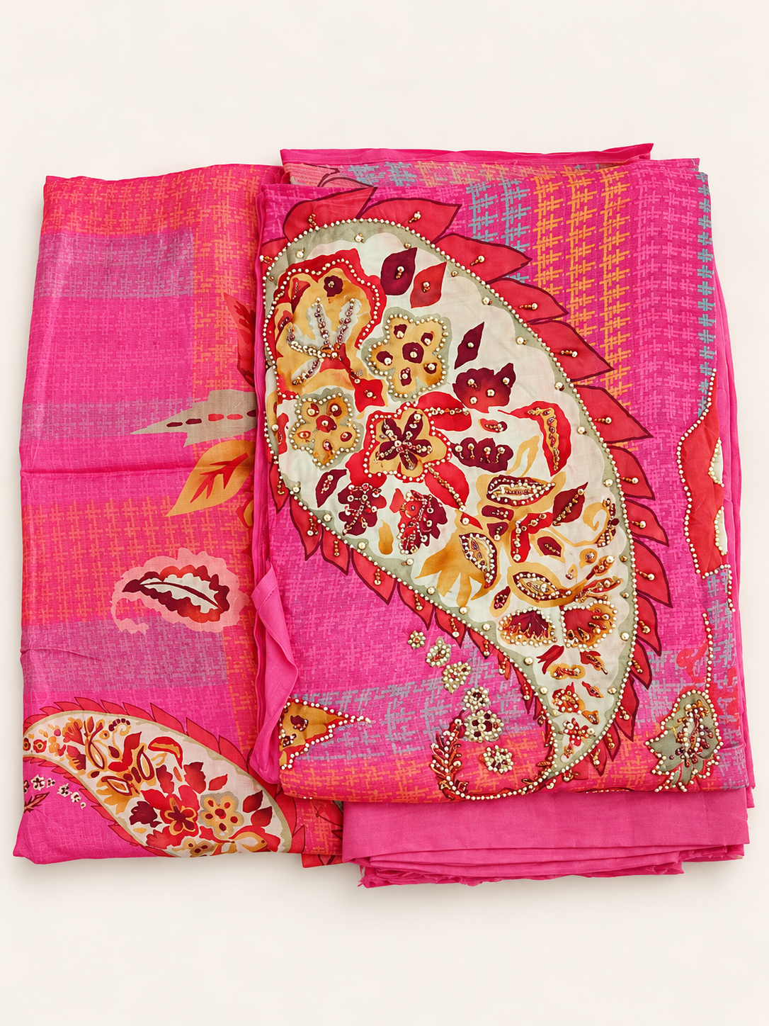 White Purple Floral Print Cotton Salwar Kameez Piece Unstitched