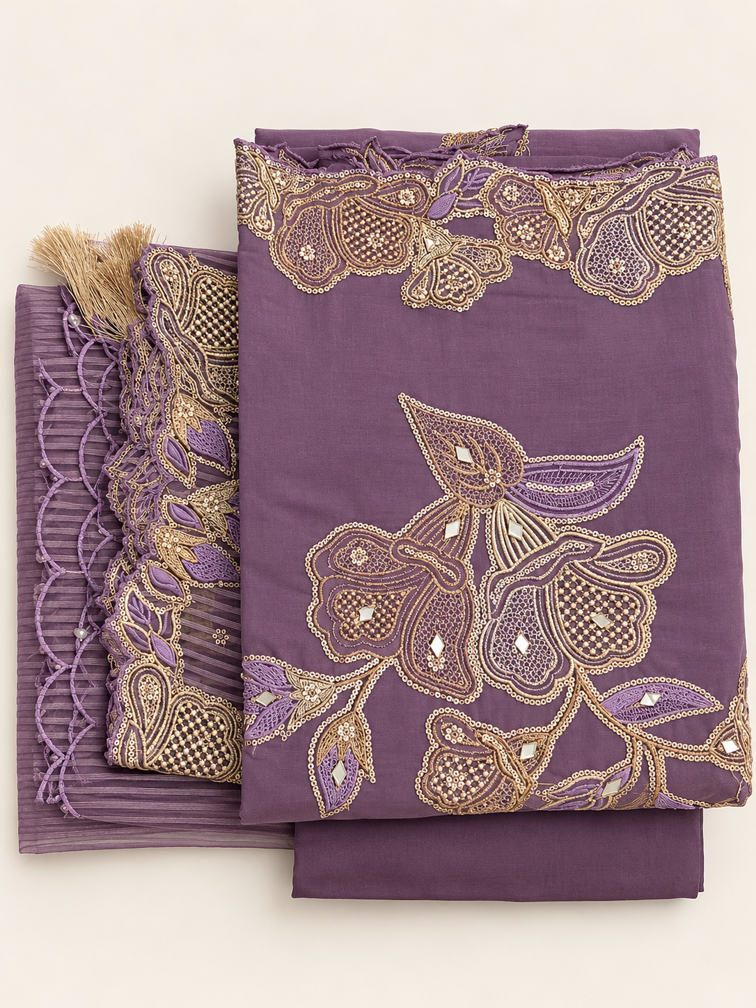 Mauve Floral Sequin Mirror Embroidered Salwar Kameez Piece Unstitched