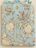 Sky Blue Tropical Lace Embroidered Linen Salwar Kameez Piece Unstitched